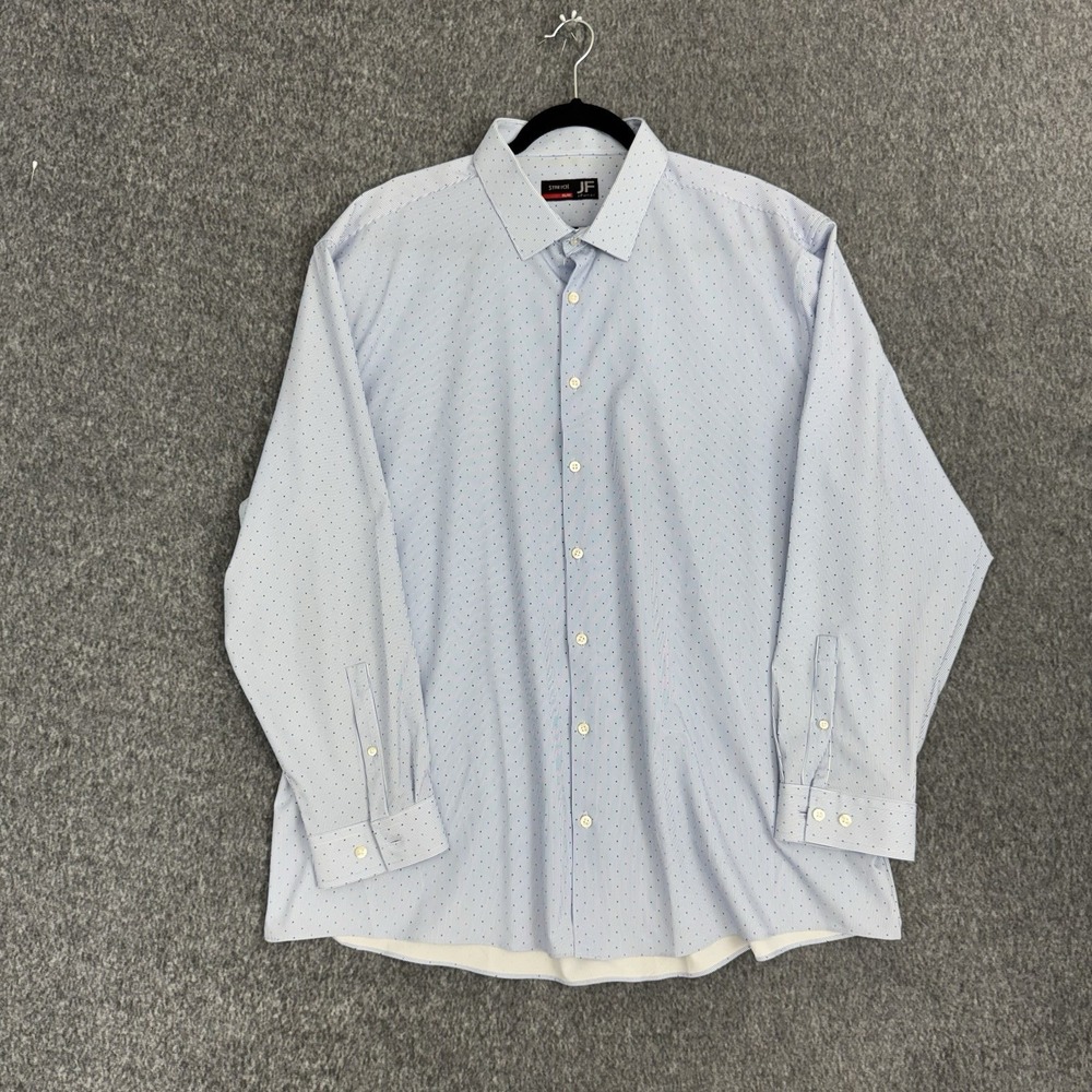 JF J.Ferrar Slim Stretch Dress‎ Shirt Blue Stripe Dot Button Up XXL